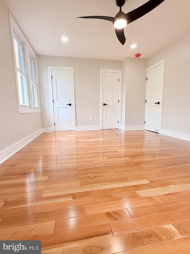 114 Marshall Rd, Lansdowne, PA 19050 - unfurnished room with light wood finished floors, a ceiling fan, baseboards, and recessed lighting