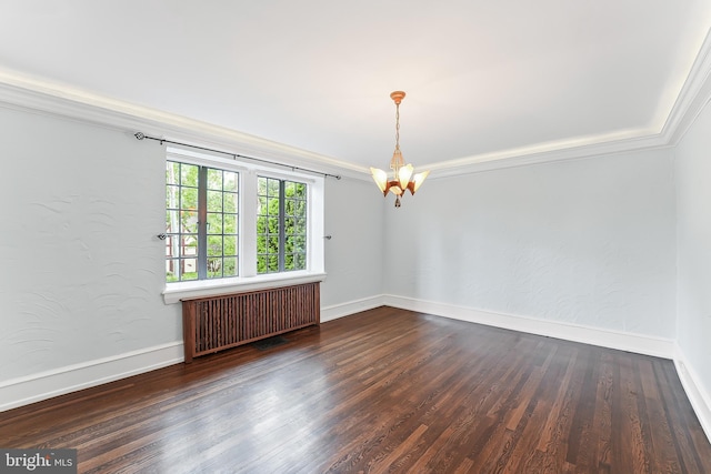 1201 Grenox Rd, Wynnewood, PA 19096 - unfurnished room featuring radiator, wood finished floors, baseboards, crown molding, and a chandelier