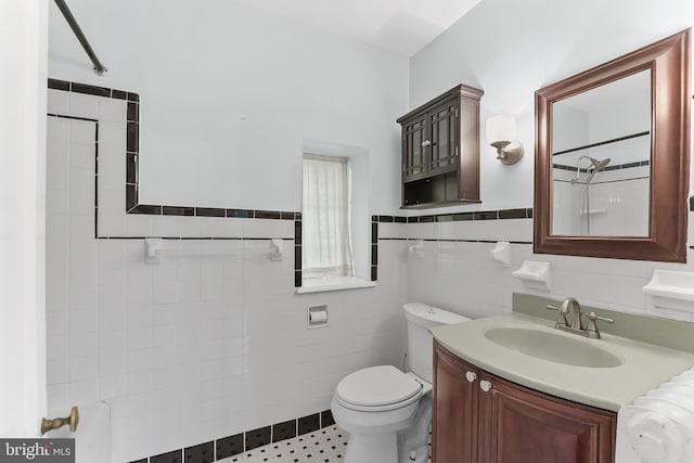 1201 Grenox Rd, Wynnewood, PA 19096 - full bath featuring a shower, vanity, toilet, tile walls, and wainscoting