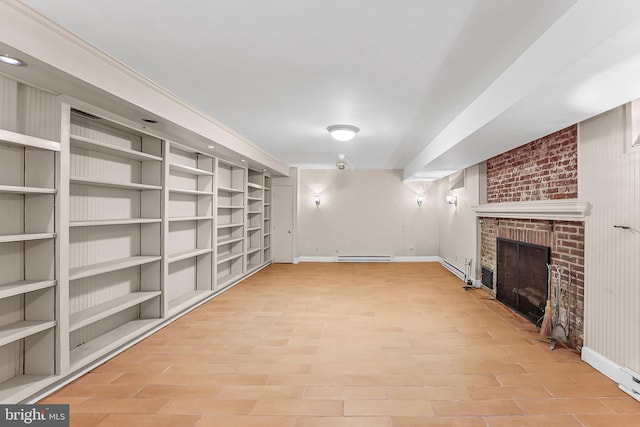 1201 Grenox Rd, Wynnewood, PA 19096 - finished basement with baseboards, a fireplace, a baseboard heating unit, and wood finished floors