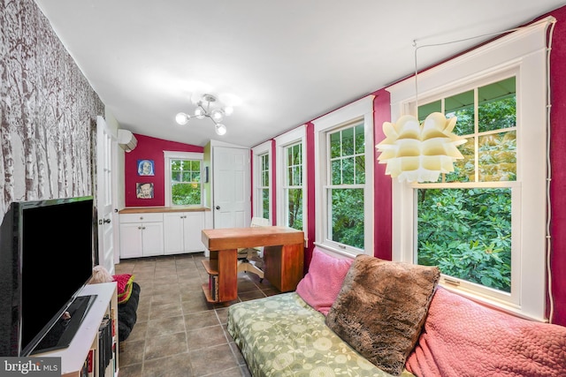 15 Jefferson Ave, Takoma Park, MD 20912 - dining area featuring tile patterned flooring, a chandelier, and lofted ceiling
