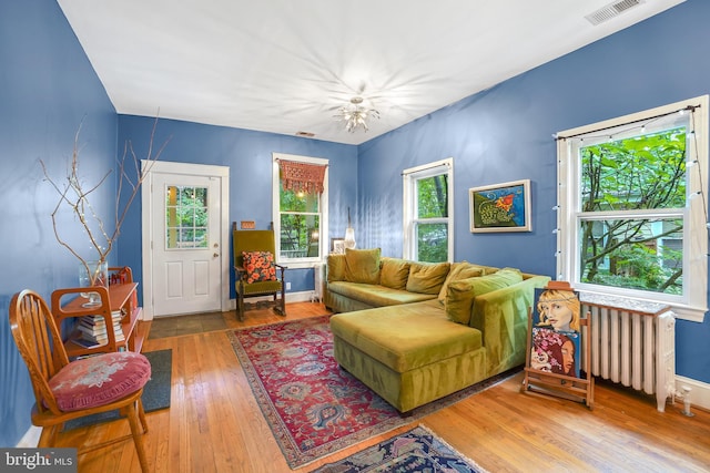 15 Jefferson Ave, Takoma Park, MD 20912 - living room with radiator, plenty of natural light, wood finished floors, and baseboards