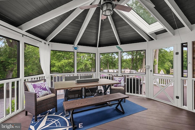 2302 Solmar Dr, Silver Spring, MD 20904 - sunroom / solarium featuring ceiling fan, an outdoor living space, a skylight, and outdoor dining space