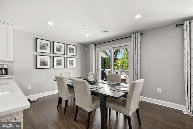 2302 Solmar Dr, Silver Spring, MD 20904 - dining space featuring baseboards, dark wood-style floors, and recessed lighting