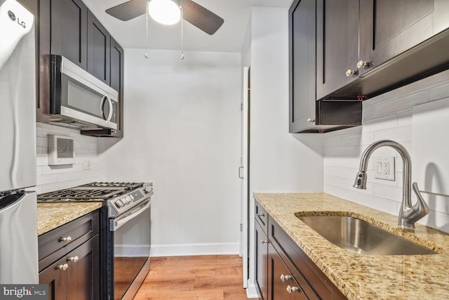 3601 5th St S Unit 211, Arlington, VA 22204 - kitchen with stainless steel appliances, a sink, light wood-type flooring, and backsplash