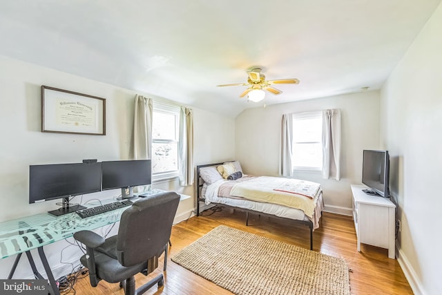 111 E Manoa Rd, Havertown, PA 19083 - bedroom featuring a desk, light wood-type flooring, a ceiling fan, and baseboards