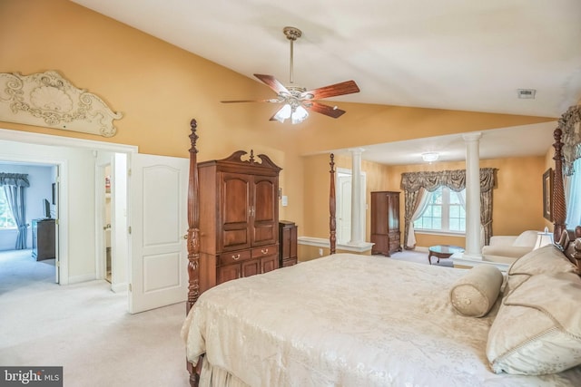 40801 Kiskadee Ln, Leonardtown, MD 20650 - bedroom with lofted ceiling, ornate columns, and light carpet