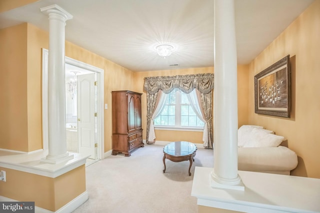 40801 Kiskadee Ln, Leonardtown, MD 20650 - sitting room with decorative columns, carpet floors, and baseboards