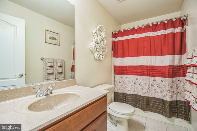 40801 Kiskadee Ln, Leonardtown, MD 20650 - full bath featuring toilet, vanity, tile patterned flooring, and a shower with curtain