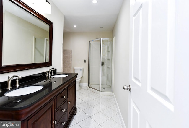 1222 Kings Tree Dr, Bowie, MD 20721 - full bath with toilet, double vanity, baseboards, tile patterned flooring, and a stall shower