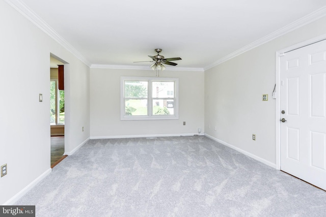1222 Kings Tree Dr, Bowie, MD 20721 - empty room featuring carpet flooring, ornamental molding, ceiling fan, and baseboards