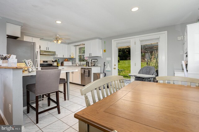 612 Colonial Dr, Dallastown, PA 17313 - dining space with ceiling fan, light tile patterned flooring, and recessed lighting
