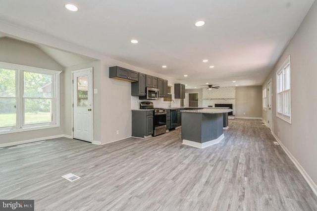 2336 Auburn Ave, Atco, NJ 08004 - kitchen with appliances with stainless steel finishes, open floor plan, healthy amount of natural light, a kitchen island, and recessed lighting