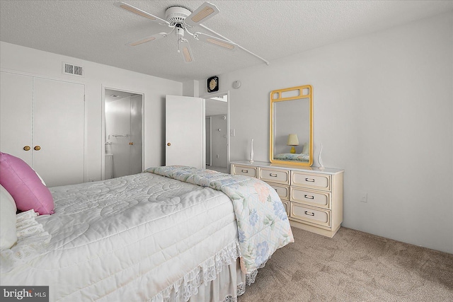 11100 Coastal Hwy Unit 904, Ocean City, MD 21842 - bedroom featuring light carpet, a textured ceiling, a closet, and a ceiling fan