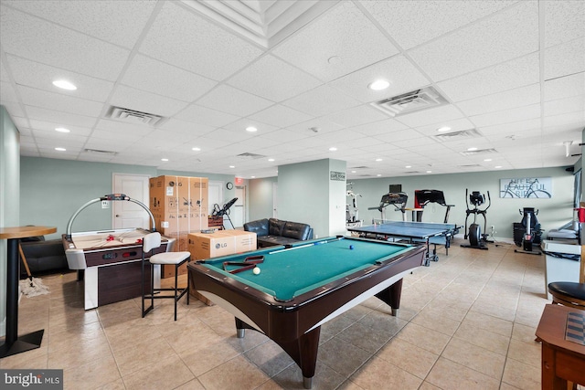 11100 Coastal Hwy Unit 904, Ocean City, MD 21842 - rec room with billiards table, light tile patterned floors, a paneled ceiling, and recessed lighting