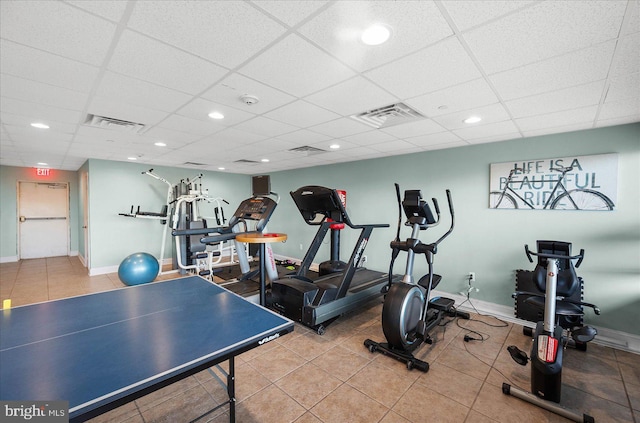 11100 Coastal Hwy Unit 904, Ocean City, MD 21842 - gym featuring baseboards, a paneled ceiling, recessed lighting, and tile patterned floors