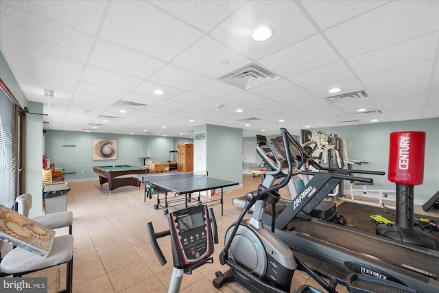 11100 Coastal Hwy Unit 904, Ocean City, MD 21842 - exercise room featuring billiards table, a drop ceiling, and baseboards