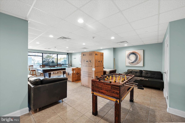 11100 Coastal Hwy Unit 904, Ocean City, MD 21842 - recreation room with baseboards, a drop ceiling, light tile patterned flooring, billiards, and recessed lighting