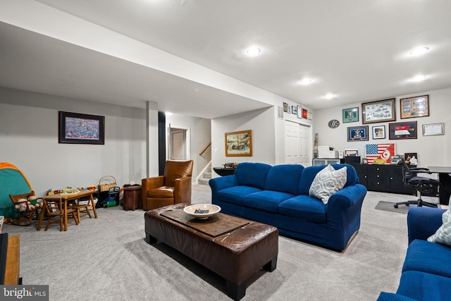43614 Dunhill Cup Sq, Ashburn, VA 20147 - carpeted living room with stairway and recessed lighting