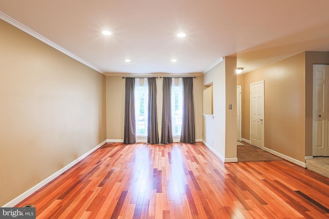 3942 Forest Valley Rd, Baltimore, MD 21234 - empty room with ornamental molding, light wood-style flooring, and recessed lighting