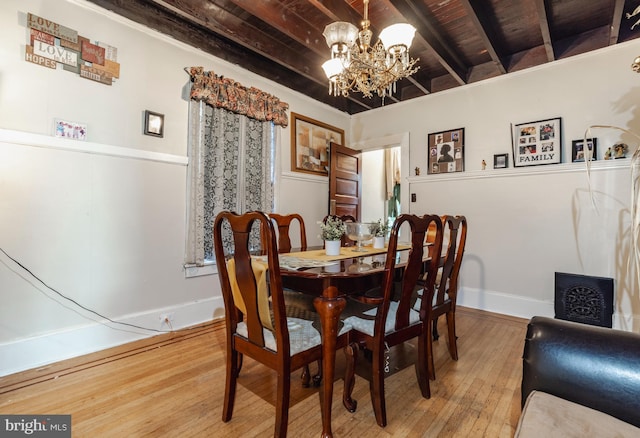 28 Chestnut St, Salem, NJ 08079 - dining space featuring wood ceiling, a chandelier, hardwood / wood-style flooring, and baseboards