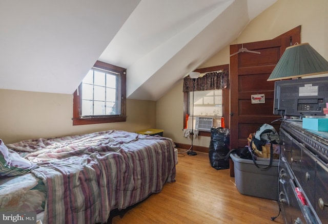 28 Chestnut St, Salem, NJ 08079 - bedroom featuring light wood finished floors, lofted ceiling, cooling unit, and baseboards