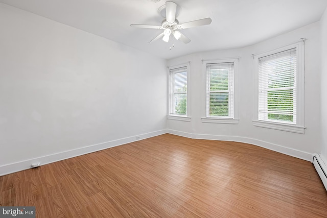 812 Powers St, Baltimore, MD 21211 - unfurnished room featuring baseboards, wood finished floors, ceiling fan, and baseboard heating