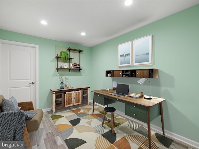 306 Prospect St, Milton, DE 19968 - office with baseboards, wood finished floors, and recessed lighting