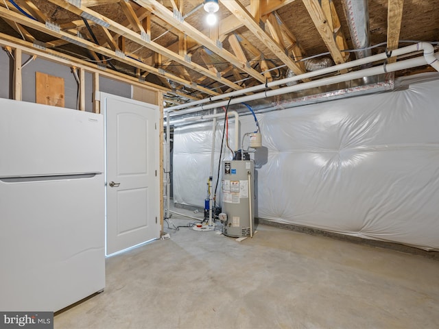 306 Prospect St, Milton, DE 19968 - unfinished below grade area with freestanding refrigerator and gas water heater