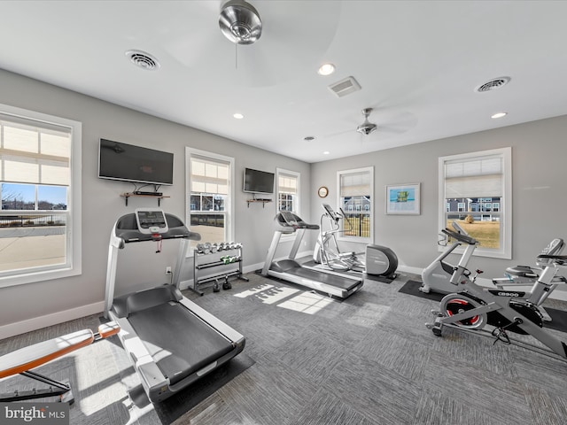 306 Prospect St, Milton, DE 19968 - workout area featuring a ceiling fan, baseboards, and recessed lighting
