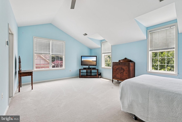 18442 Lanier Island Sq, Leesburg, VA 20176 - bedroom with vaulted ceiling, carpet floors, baseboards, and a ceiling fan