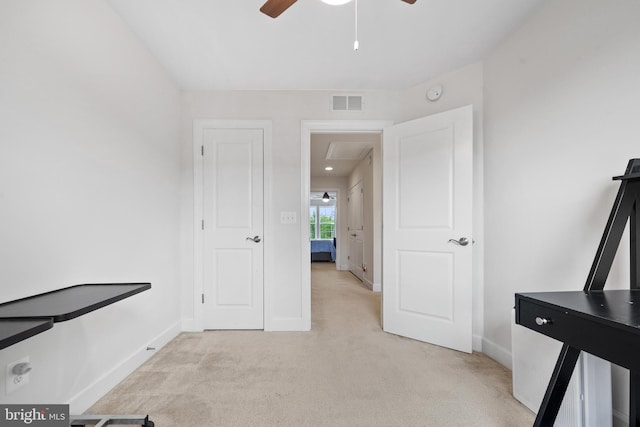 8486 Craggan Ln, Manassas, VA 20109 - unfurnished office with a ceiling fan, light colored carpet, attic access, and baseboards