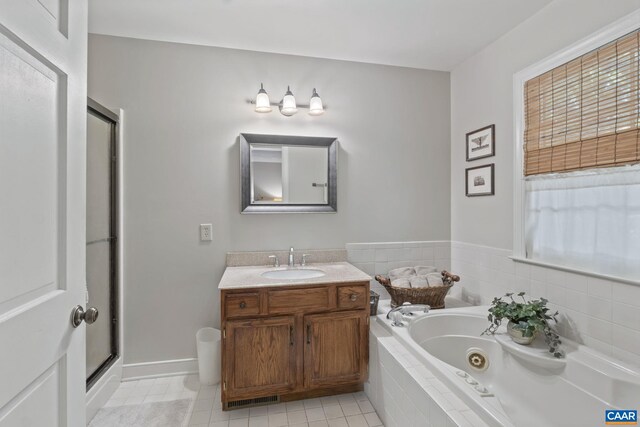 2 Whippoorwill Ln, Palmyra, VA 22963 - full bathroom with a whirlpool tub, a shower with door, vanity, and tile patterned floors