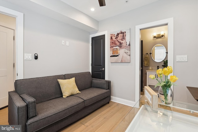 200 Hamilton St NW Unit 2, Washington, DC 20011 - living room featuring light wood-type flooring, ceiling fan, baseboards, and recessed lighting