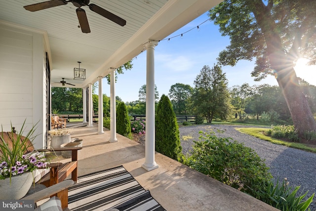 23350 Cedar Mountain Dr, Rapidan, VA 22733 - porch with a ceiling fan and view of wooded area
