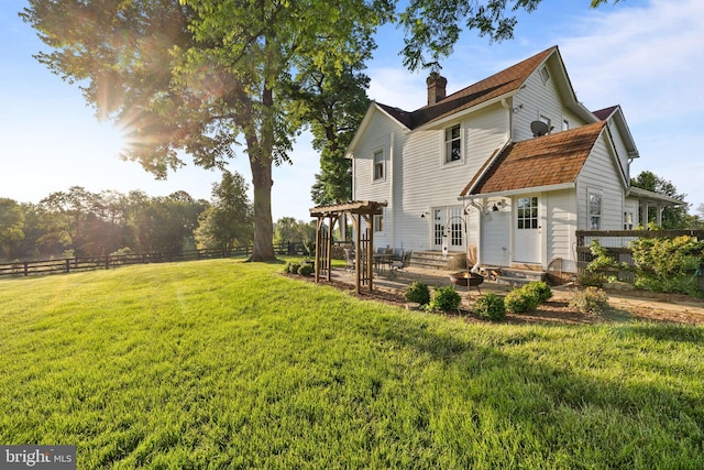 23350 Cedar Mountain Dr, Rapidan, VA 22733 - back of property featuring entry steps, a chimney, a patio, french doors, and a pergola