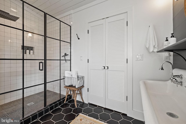 23350 Cedar Mountain Dr, Rapidan, VA 22733 - bathroom with a closet, a shower stall, a sink, and tile patterned floors