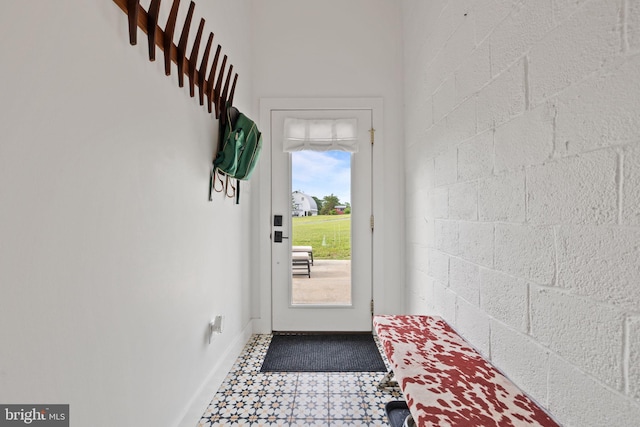 23350 Cedar Mountain Dr, Rapidan, VA 22733 - doorway featuring baseboards, tile patterned floors, and concrete block wall