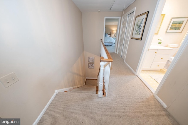 849 Milmar Rd, Newtown Square, PA 19073 - staircase with attic access, carpet flooring, and baseboards