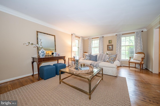 849 Milmar Rd, Newtown Square, PA 19073 - living area with crown molding, wood finished floors, and baseboards
