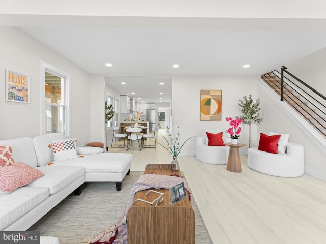 212 W 13th Ave, Wildwood, NJ 08260 - living room with wood finished floors, recessed lighting, stairway, and baseboards