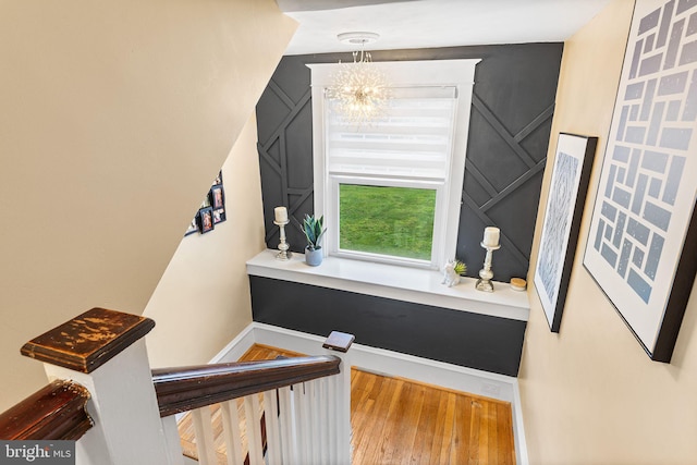 225 Wayne Ave, Lansdowne, PA 19050 - bathroom with wood finished floors, a chandelier, and baseboards