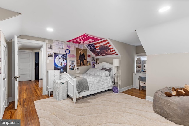 225 Wayne Ave, Lansdowne, PA 19050 - bedroom with wood finished floors, recessed lighting, baseboards, and lofted ceiling