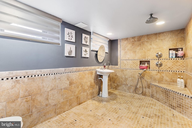 225 Wayne Ave, Lansdowne, PA 19050 - full bathroom featuring tiled shower, recessed lighting, and radiator