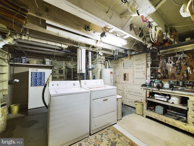 834 Amboy Ave, Edison, NJ 08837 - laundry area featuring washer and clothes dryer, a workshop area, and gas water heater