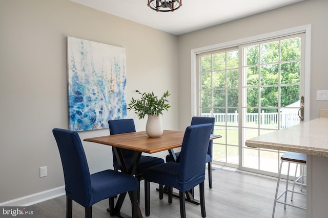 11307 Urieville Ln, Worton, MD 21678 - dining space with light wood-style floors, a chandelier, and baseboards