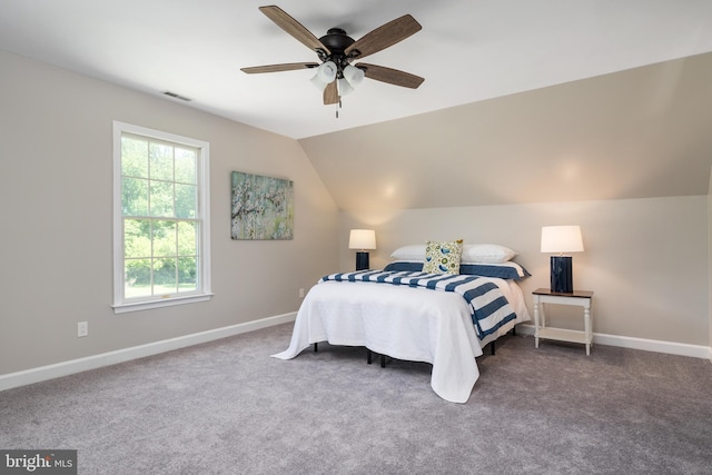 11307 Urieville Ln, Worton, MD 21678 - bedroom featuring carpet, lofted ceiling, baseboards, and a ceiling fan