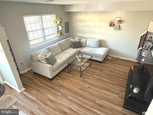 1006 N York Rd Unit 15, Willow Grove, PA 19090 - living room featuring light wood-style flooring, baseboards, and electric panel