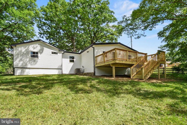 790 Mcdonald Rd, Winchester, VA 22602 - rear view of house featuring a wooden deck, a lawn, stairs, and cooling unit