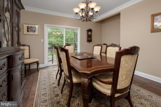 61 Grand Banks Cir, Marlton, NJ 08053 - dining room featuring a chandelier, baseboards, ornamental molding, and dark wood finished floors